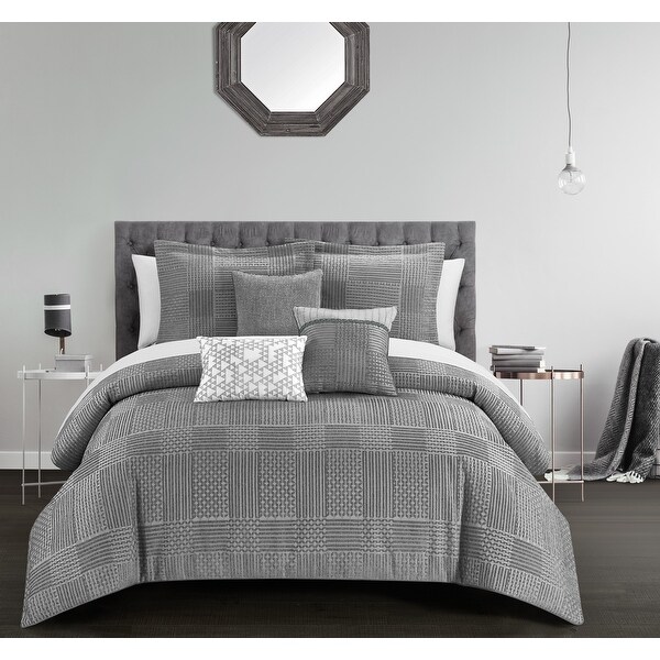 Gray Blue 14 PC Waffle Bathroom Set and Charcoal Kaleidoscope Design 