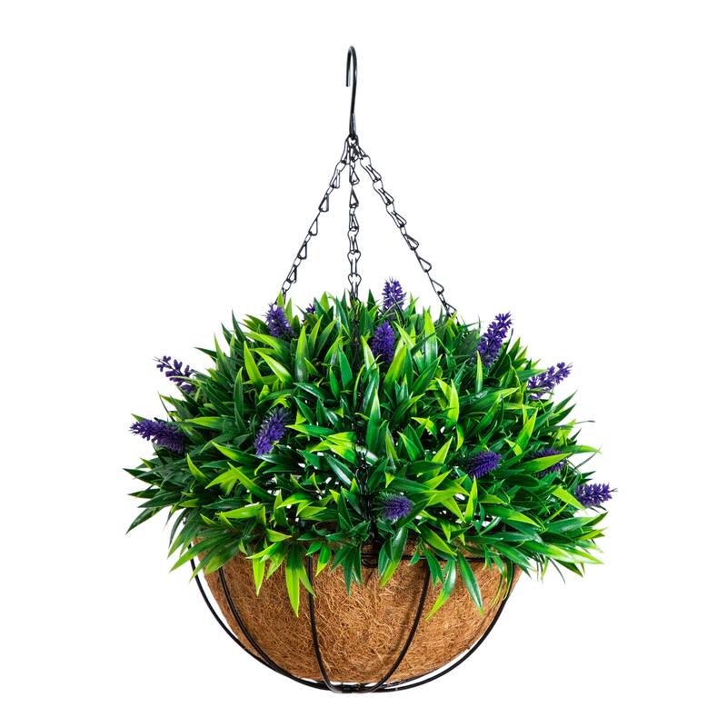 18-in UV Resistant Artificial Lavender Hanging Basket (Indoor/Outdoor) - Green