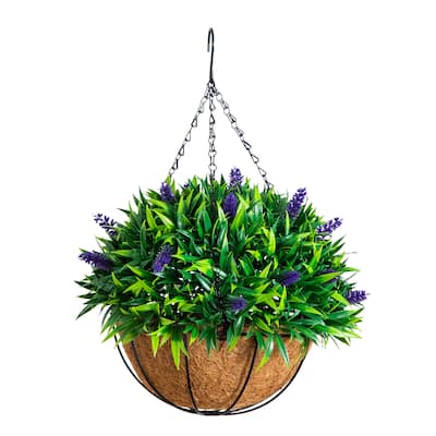 18-in UV Resistant Artificial Lavender Hanging Basket (Indoor/Outdoor) - Green
