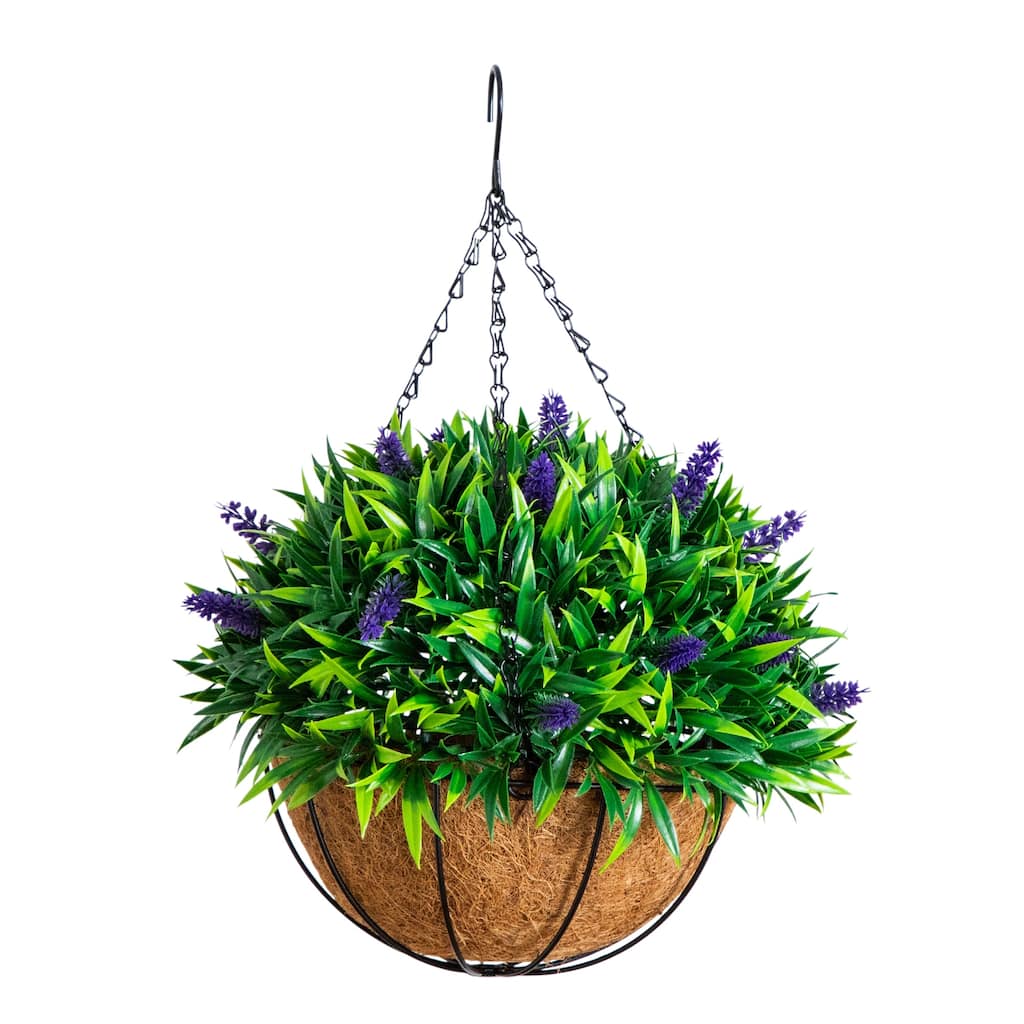 18-in UV Resistant Artificial Lavender Hanging Basket (Indoor/Outdoor) - Green