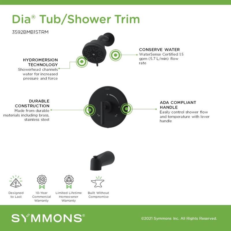 Symmons 3592B15TRM Dia HydroMersion Tub and Shower Trim Package with