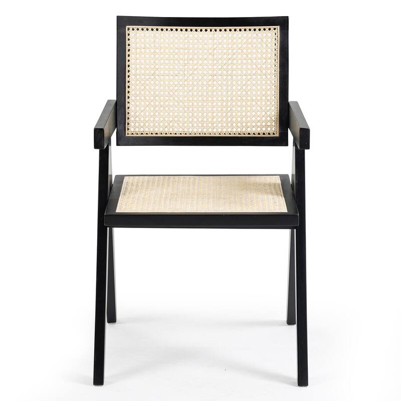 Set of 2 Bardot Black Wooden Dining Chair with Rattan Back