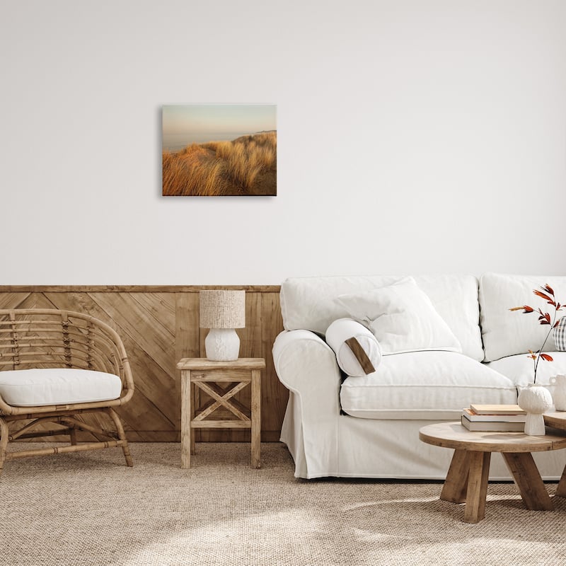 Stupell Ocean Cliff Sunset Sun Bleached Grass Seaside Photography Canvas Wall Art - Yellow