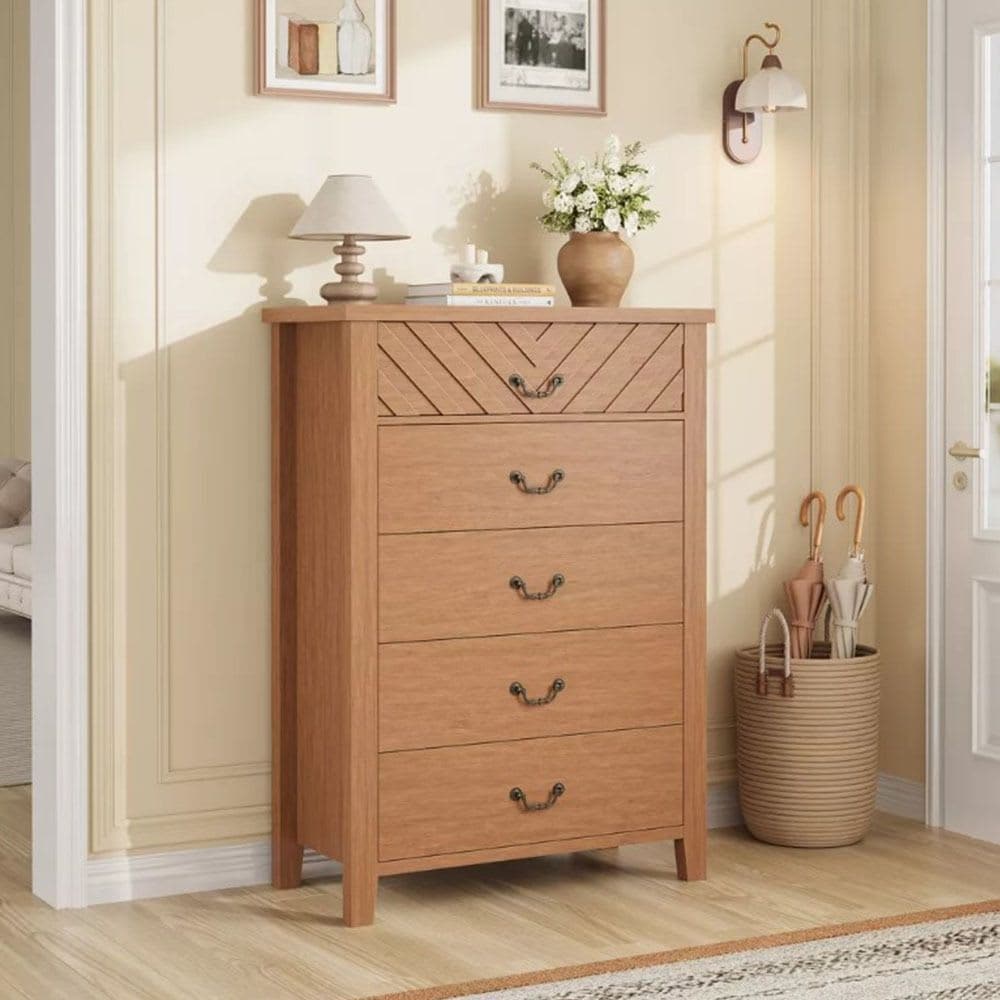 Modern Chest Nightstand with V Shape Design, Wooden Organizer for Living Room Nursery Entryway