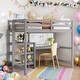 preview thumbnail 2 of 7, Twin Size Wooden Loft Bed With Shelves,Desk and Writing Board,Solid Construction