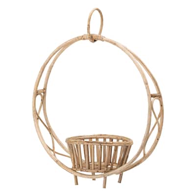 Beige Rattan Hanging or Sitting Plant Stand