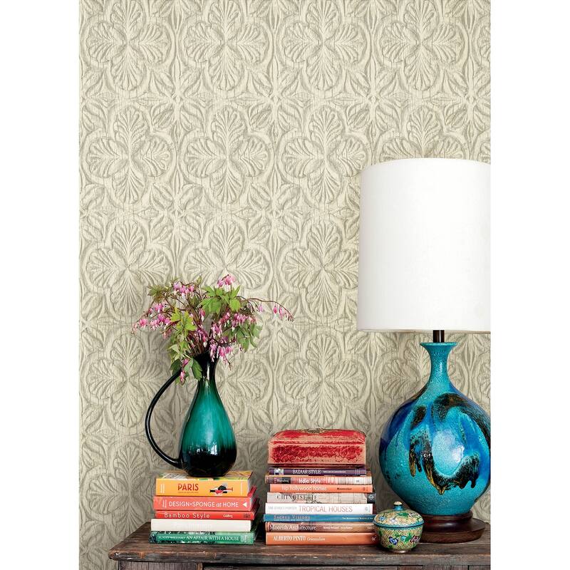 Chesapeake Karachi Cream Wooden Damask Wallpaper