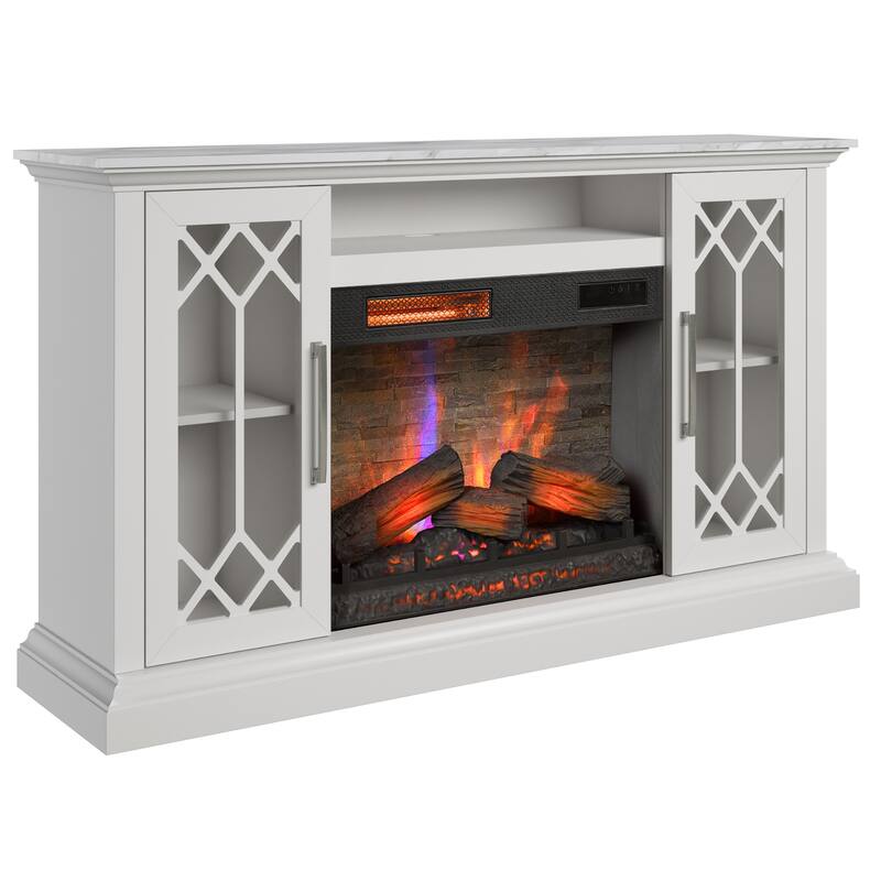 duraflame® Electric Fireplace Media Console for 65 Inch TVs with Glass Doors, Bright White