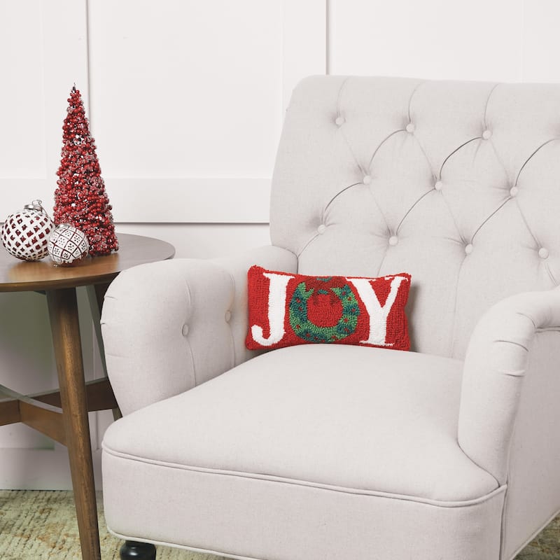 6" x 12" Joy Wreath Hooked Petite Throw Pillow