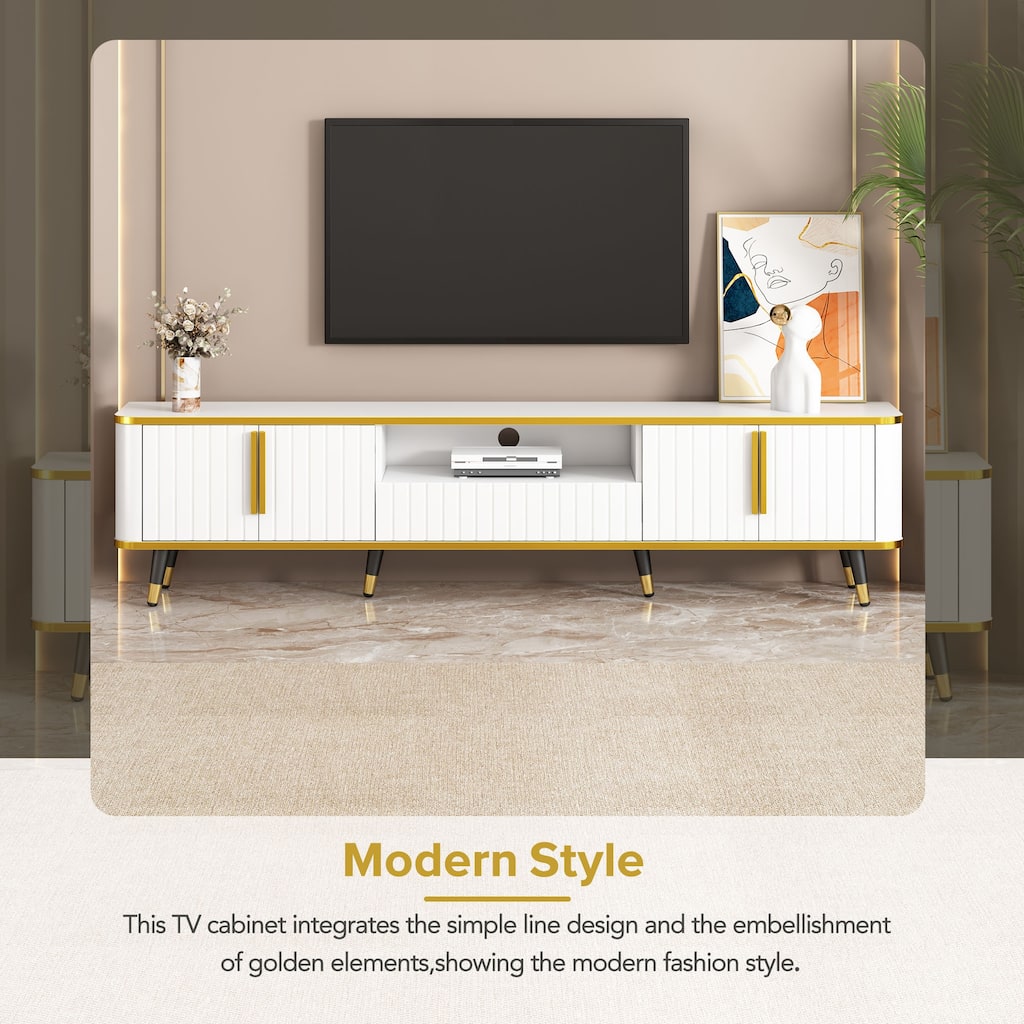 Modern TV Stand with Open Storage Shelf, Media Cabinets and Drawers, Entertainment Center for Televisions Up to 85"