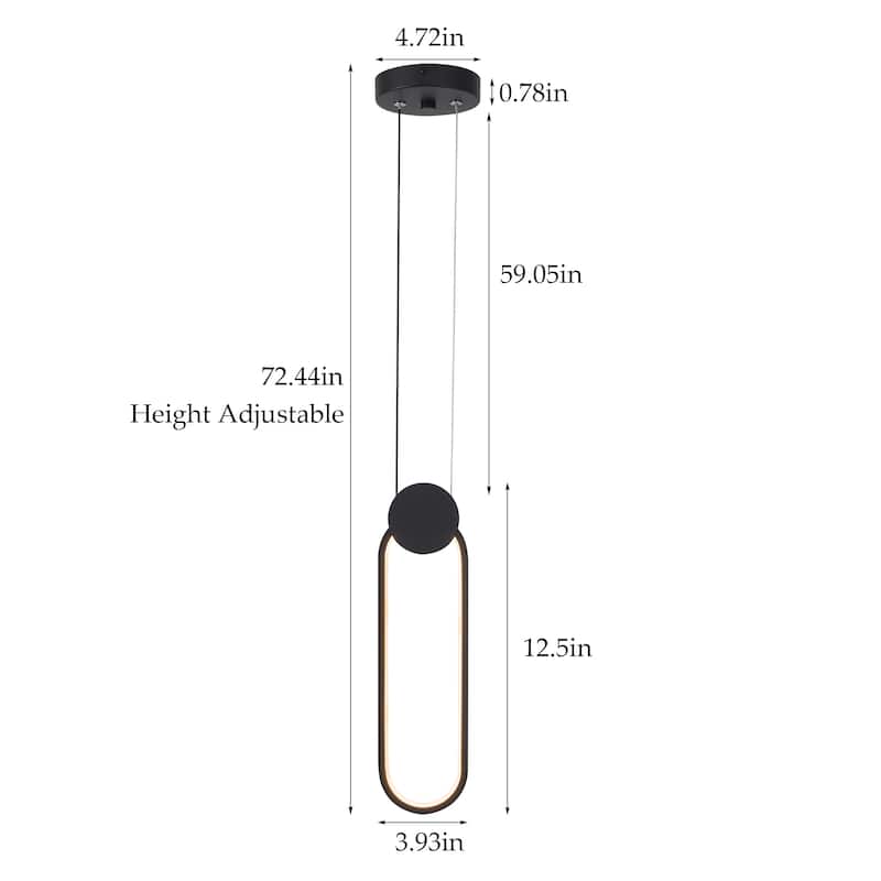 7-Watt 1-Light Black Elliptical Shade Integrated LED Pendant Light, Classic Semi Flush Mount Chandelier for Dining Room