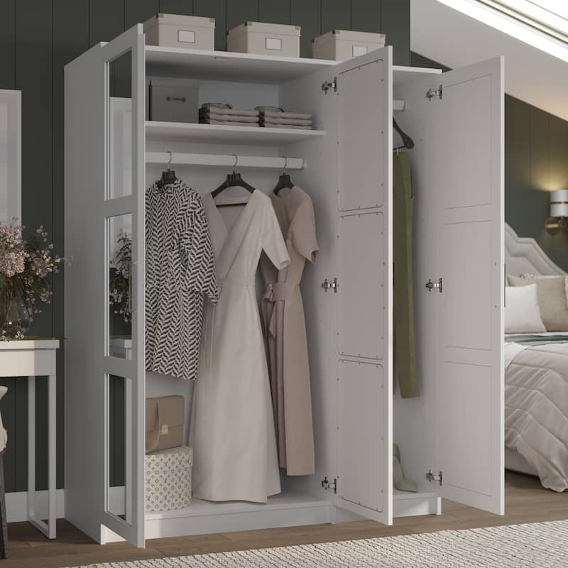 Palace Imports 100% Solid Wood Urban 3-door Wardrobe with Solid and Mirrored Doors