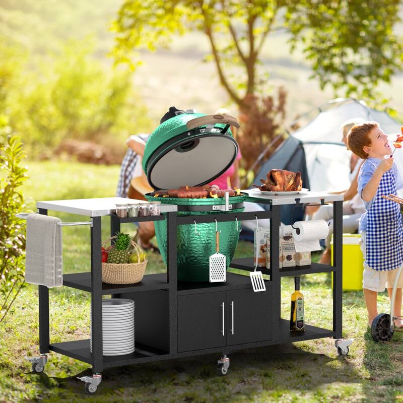 VEIKOUS Heavy Duty Stainless Steel Outdoor Grill Table, Rolling Cart with Table Top - 65''×23.62''×33.1''