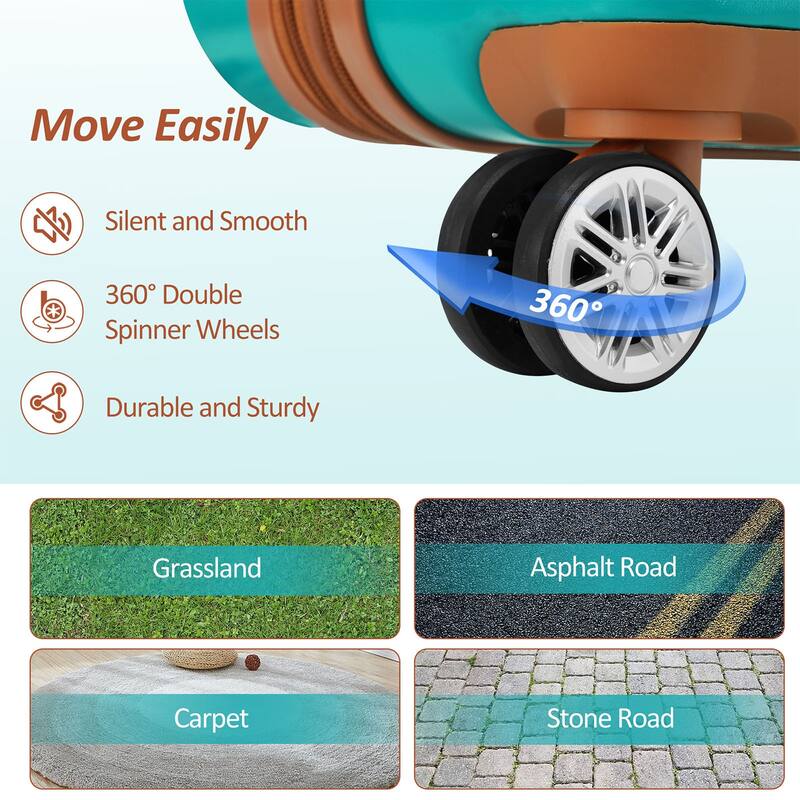 3 Piece Hardside Lightweight Luggage Sets with Double Spinner 8 Wheels and TSA Lock