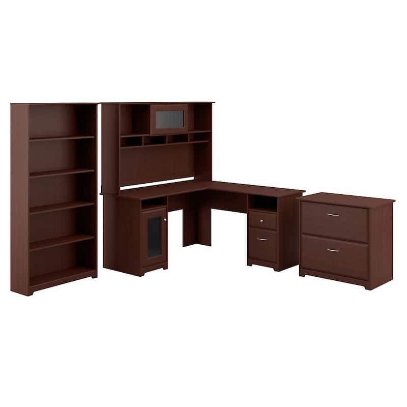 Cabot 60W L-Desk with Hutch, Cabinet and Bookcase by Bush Furniture