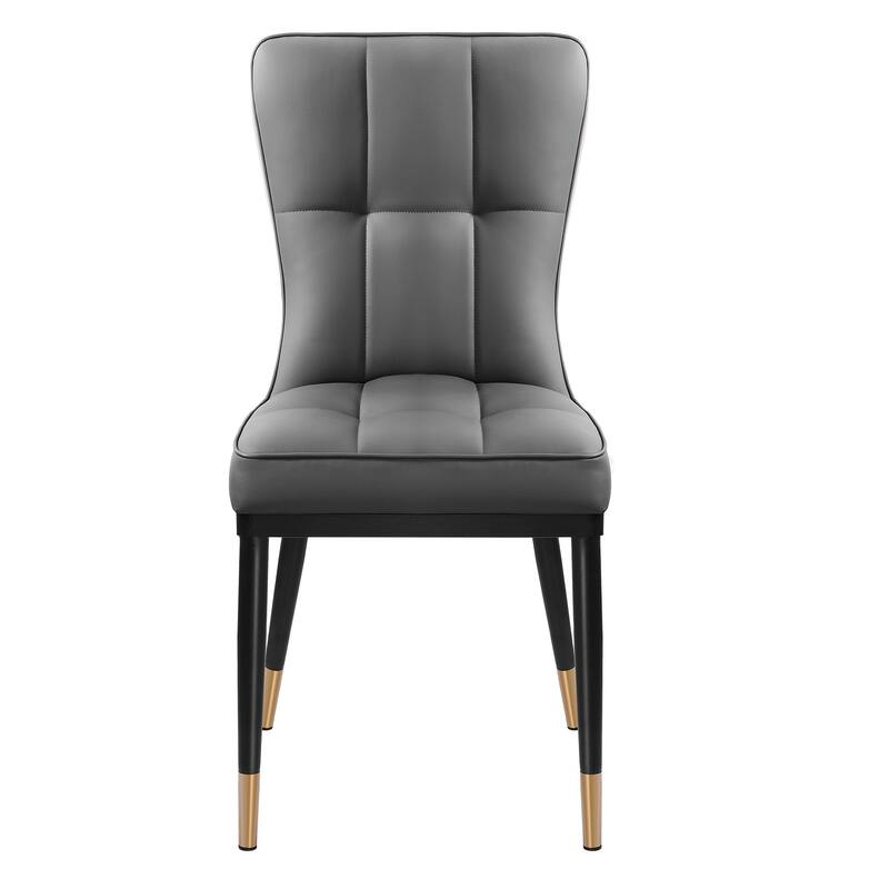 Faux Leather Upholstered Dining Chairs Set of 4 with Checked Pattern