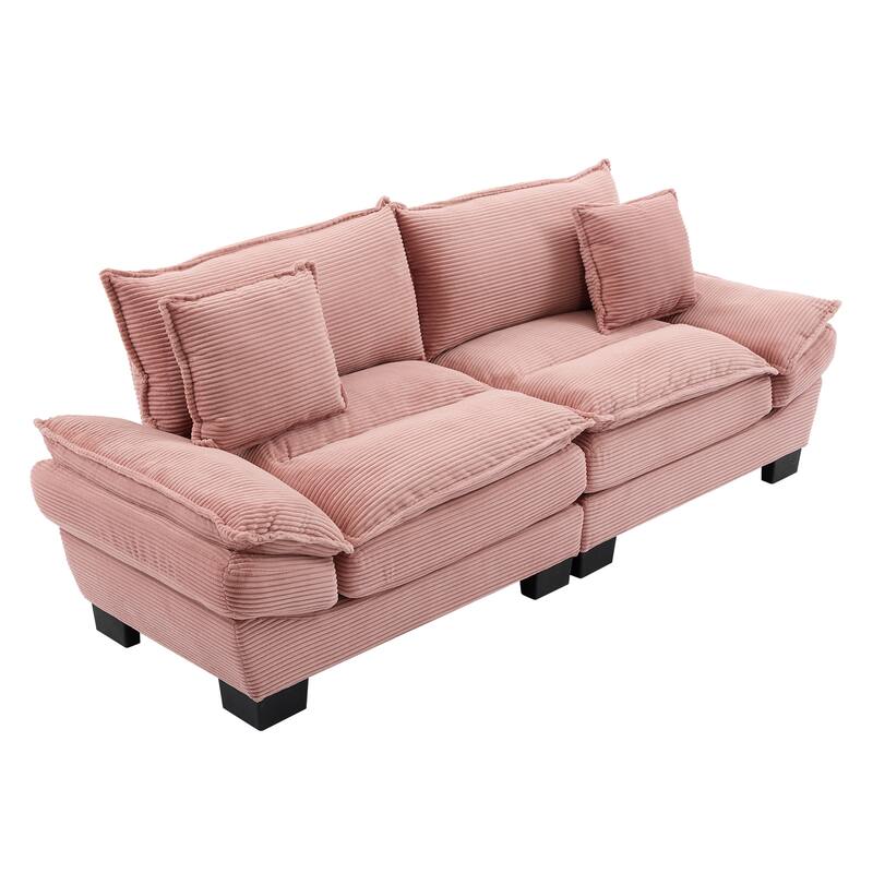 Corduroy Couch Loveseat Sofa with Pillows,Comfy Upholstered Deep Seat Sofa for Bedroom,Living Room,Office
