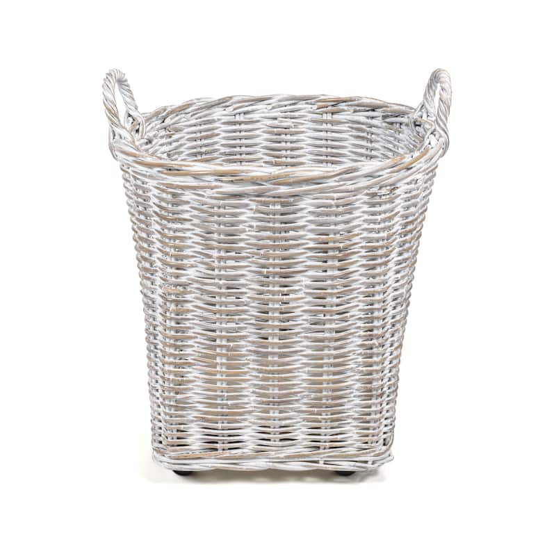 happimess Arbour Rustic Hand-Woven Rattan Nesting Baskets with Wheels and Handles, White Wash/Kubu Gray (Set of 2)