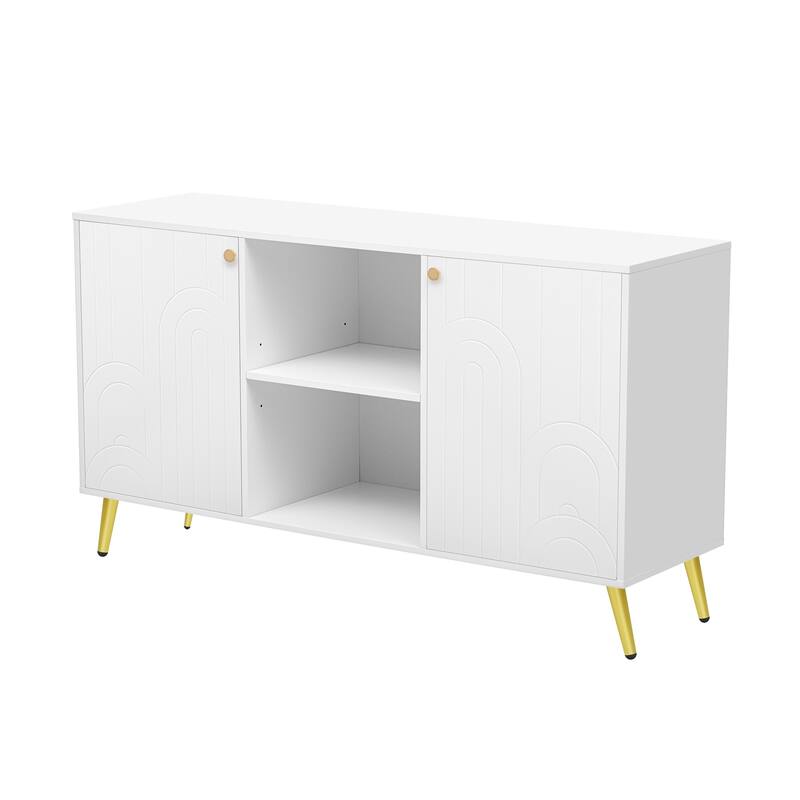 Roomfitters Modern TV Stand for up to 55 Inch TV, Media Console with Adjustable Shelf, Metal Legs and Handles