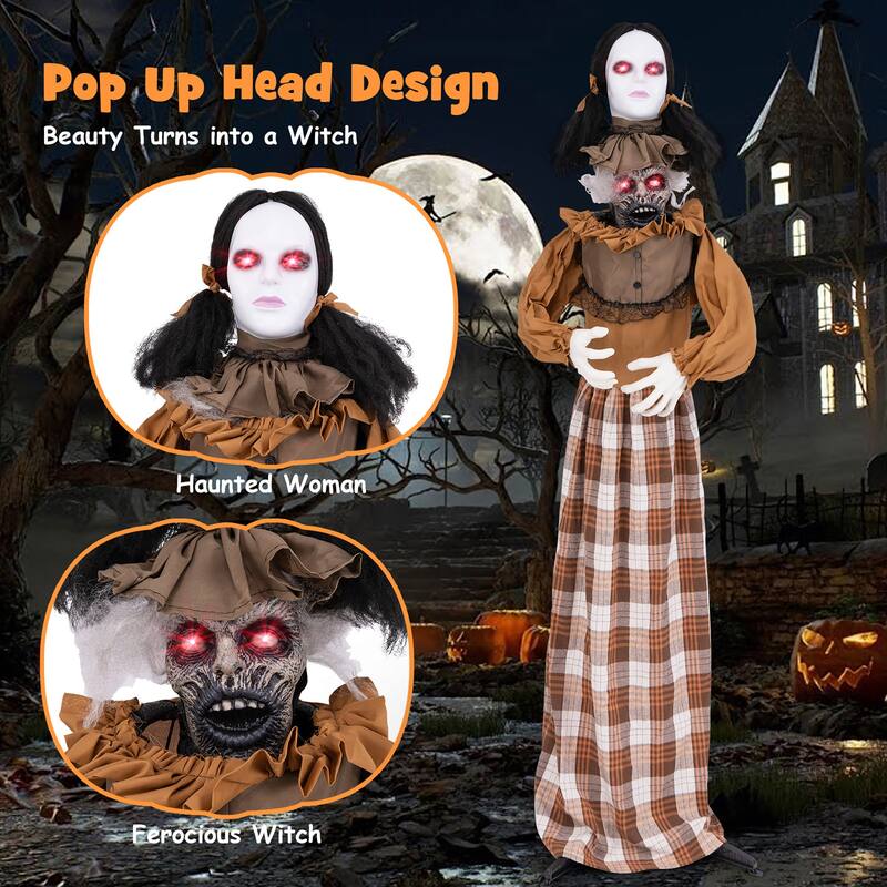 Gymax Halloween Animatronics w/ Red Light Up Eyes Motion & Sound