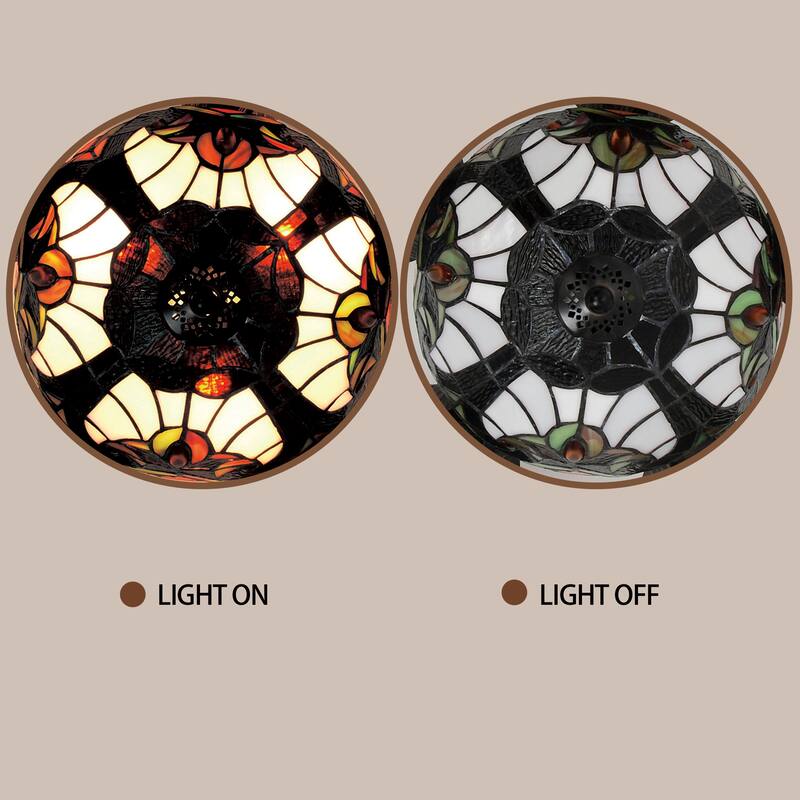 Apgrie 52-Inch Flushmount Lighted Ceiling Fan Warm Tones Tiffany Glass Lamp Black Finish