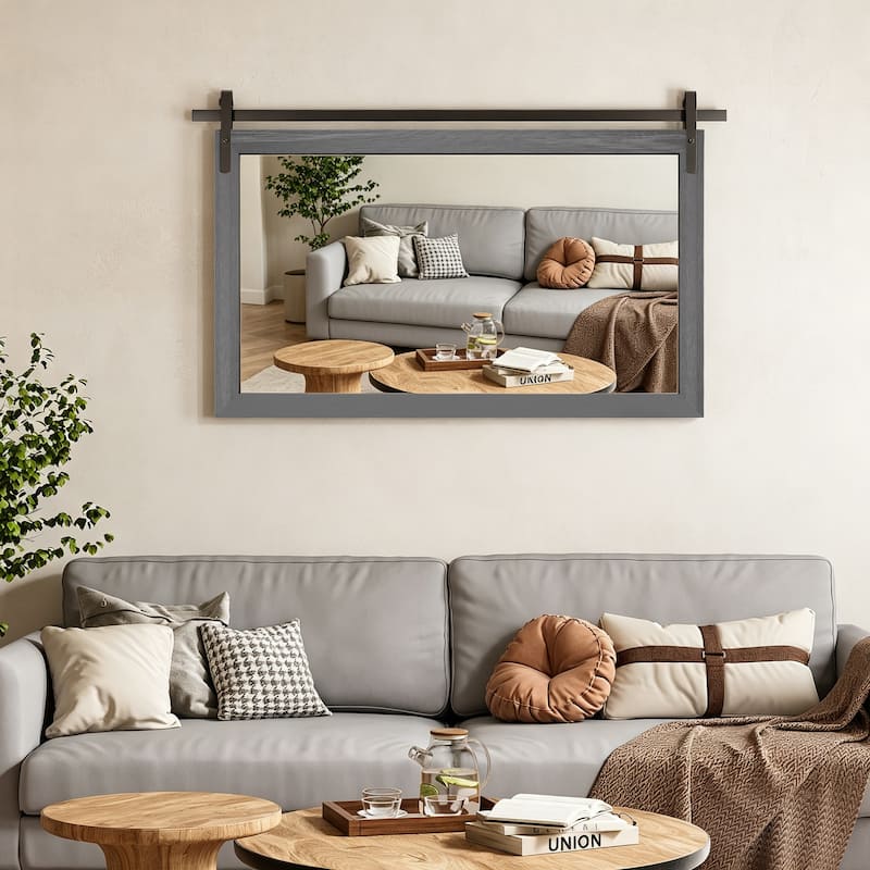 Farmhouse Barn Door Solid Wood Frame Bathroom Vanity Wall Mirror