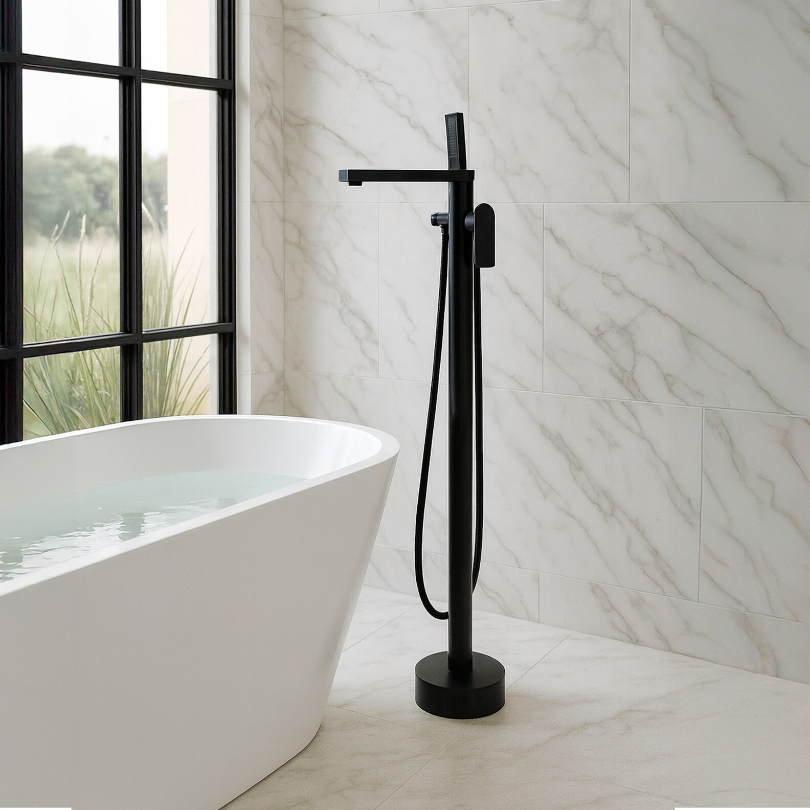 Venus Square Head Tub Filler Faucet with Handshower