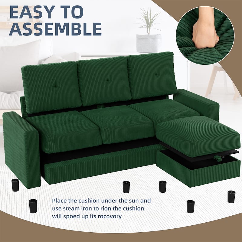 3-Seater Sectional Sofa with Movable Ottoman, Modern Living Room Couch