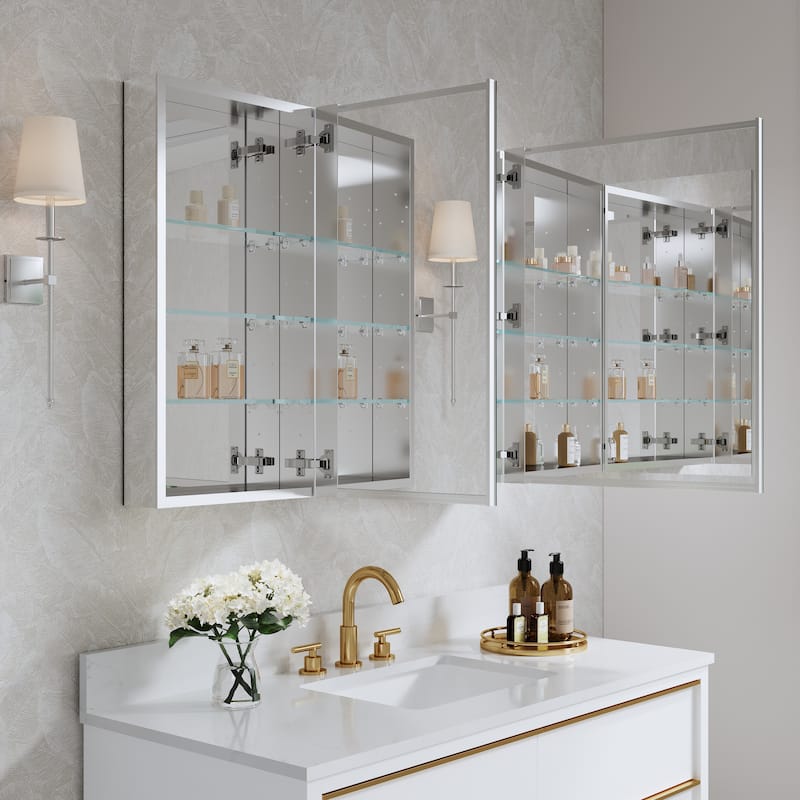 40''W X 30''H Recessed Or Surface Wall Mount Bathroom Medicine Cabinet With Adjustable Glass Shelves
