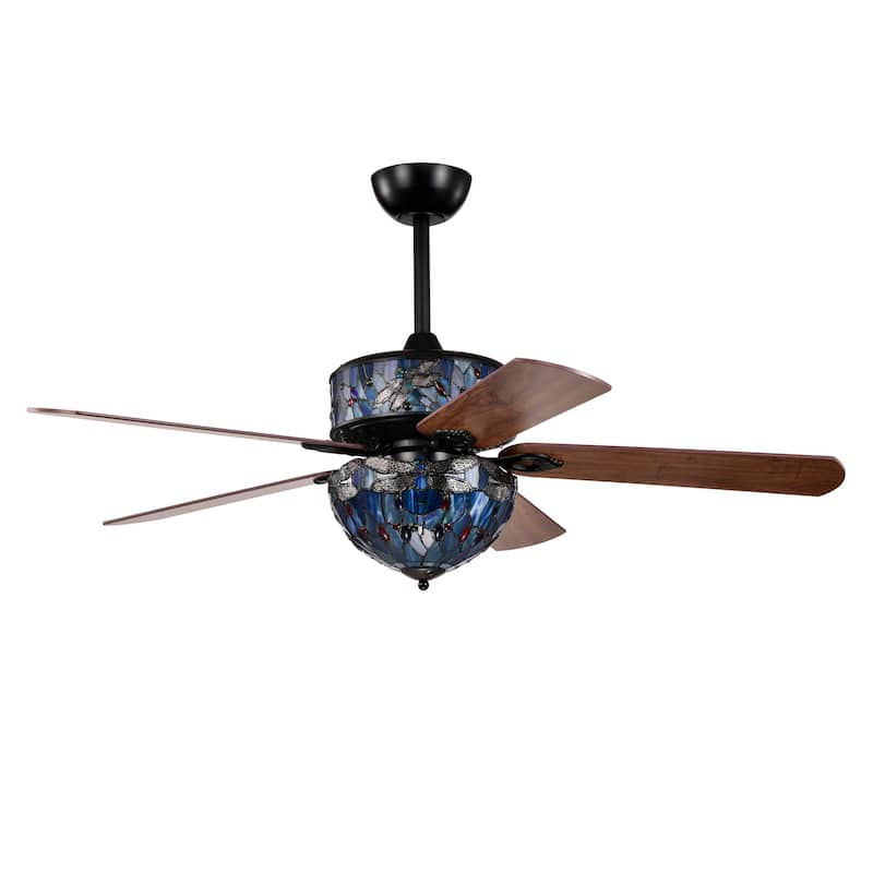 Barkol 5-Blade Lighted Ceiling Fan 2-Tier Tiffany Style Glass