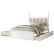 preview thumbnail 8 of 6, Queen Size Rattan Platform Bed with 2 Drawers, Wooden Bed with Twin Trundle, Space-saving Bed with Rattan Headboard, White