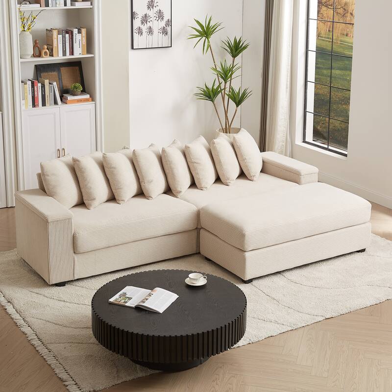 GDFStudio - Peregrine L-Shaped Corduroy Sectional Sofa with Pillows and Armrest Storage