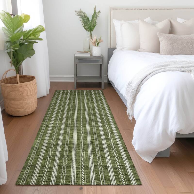 Premium Washable Super Soft Stripe Mayfield Rug - Olive - 2'3" x 7'6"