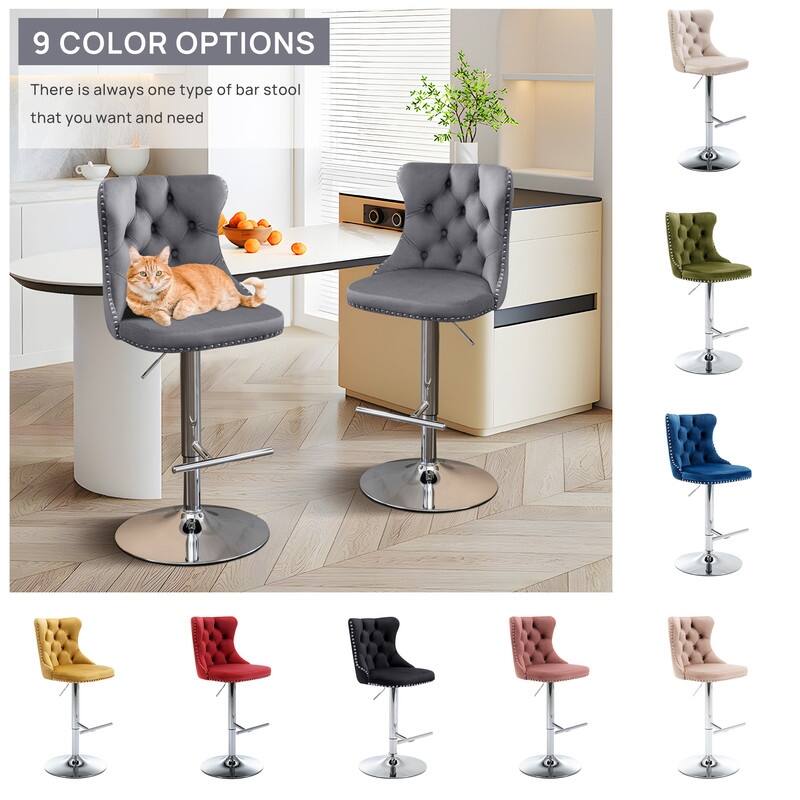 Swivel Foam Barstools Adjusatble Seat Set of 2
