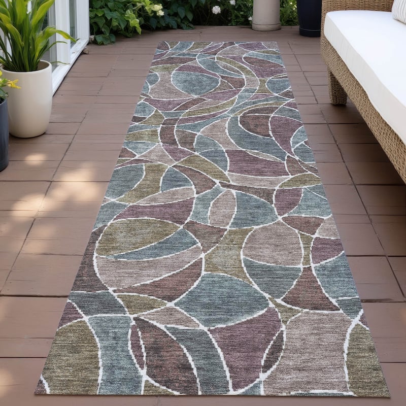 Machine Washable Indoor/Outdoor Casual Mosaic Chantille Rug - Plum - 2'3" x 7'6"