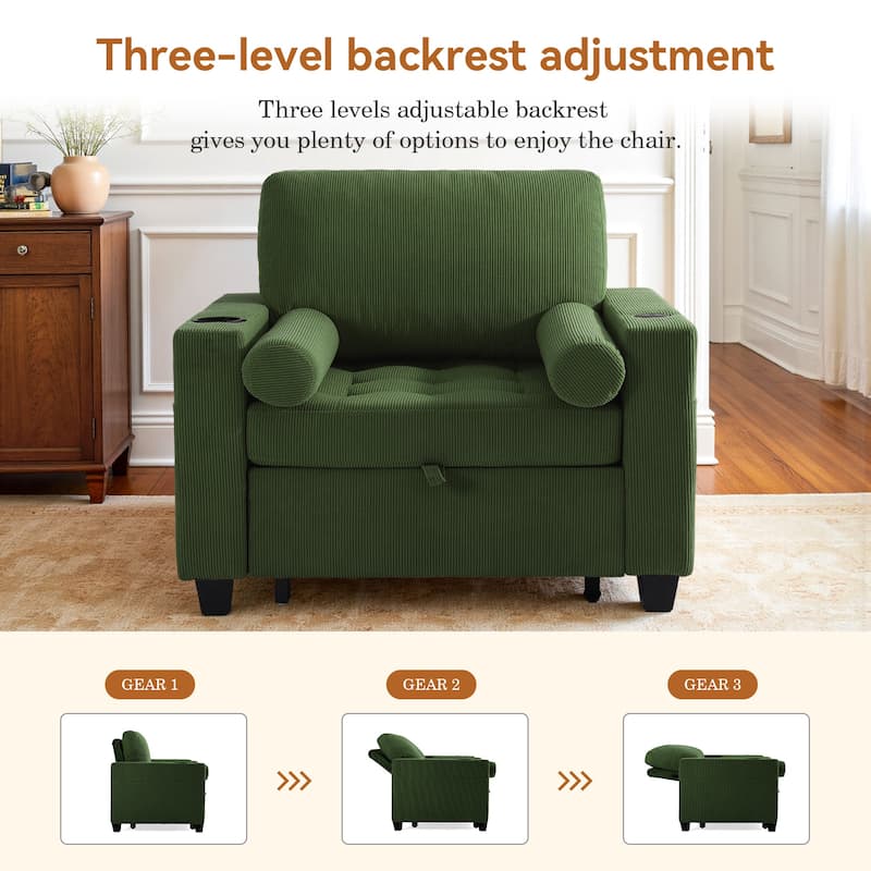 3-in-1 Adjustable Sleeper Sofa Bed Convertible Chair for Living Room