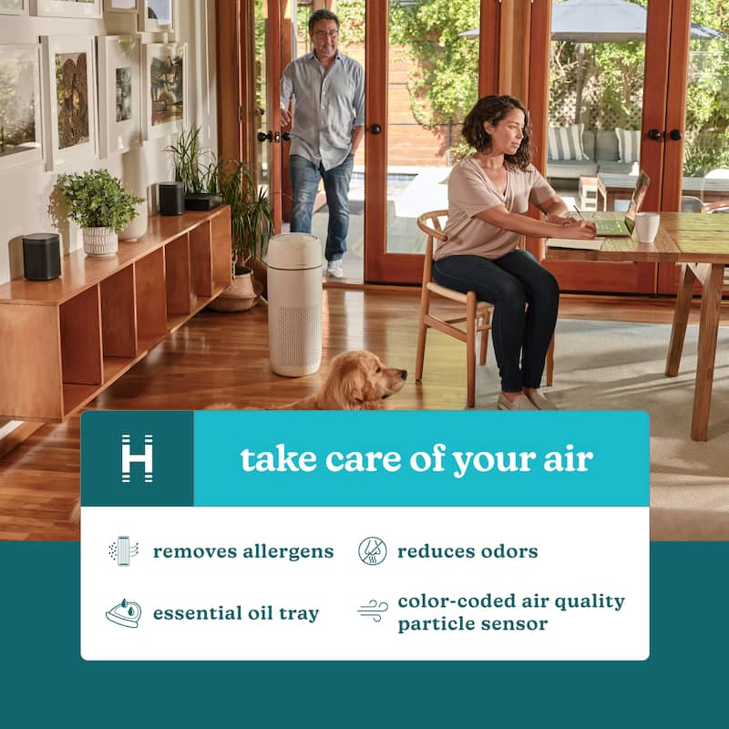 Homedics T43 Large‑Room Tower Air Purifier | True HEPA + UV‑C | White