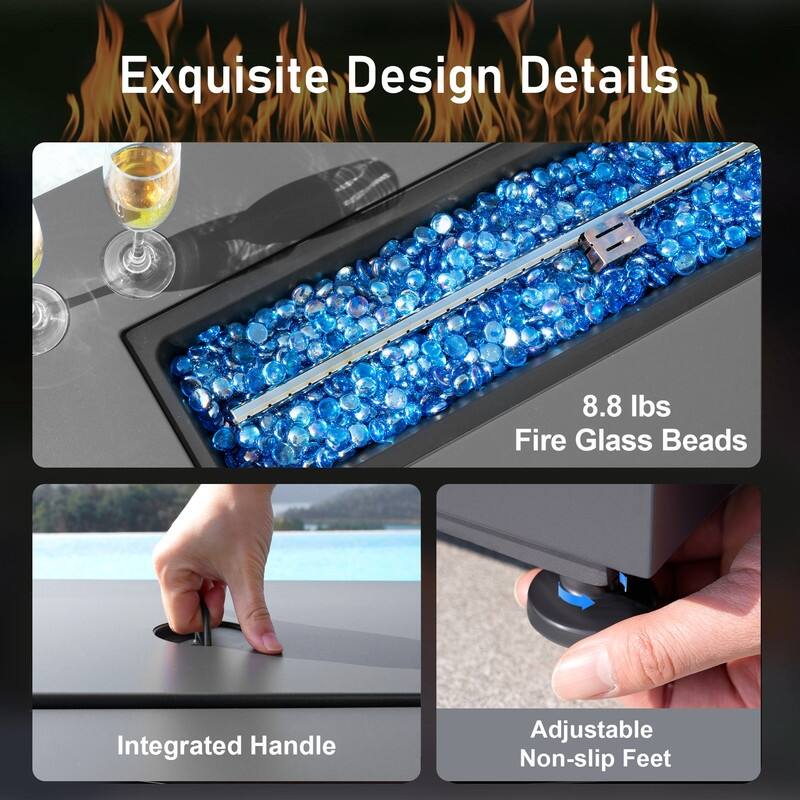 FINCATI Propane Fire Pit Coffee Table, Rectangle Natural Gas Outdoor Fire Pit Modern Gas Firepit, 42'' Fire Pit Table
