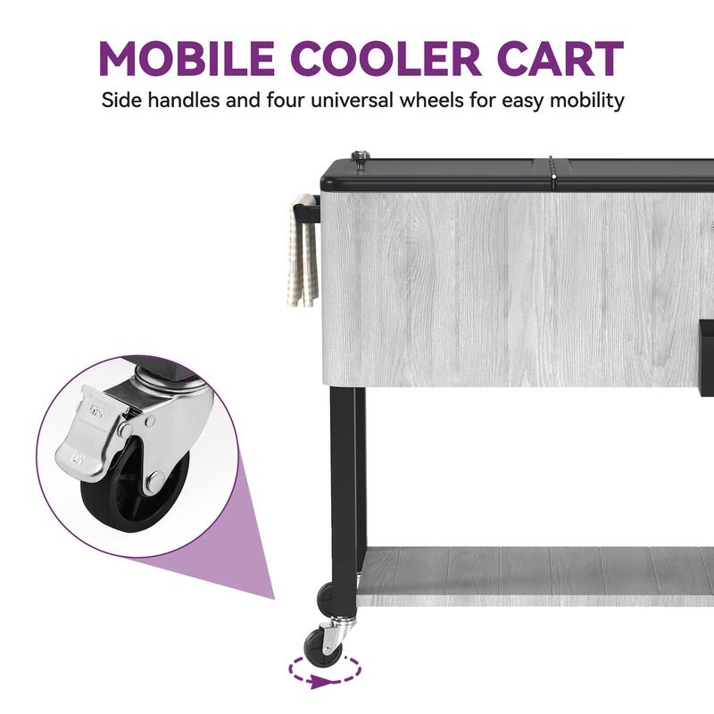 80-Quart Rolling Cooler Cart w/Wheels, Outdoor Wagon Cooler w/Handles & Bottom Tray