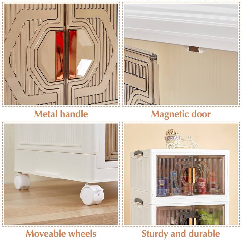 Storage Bins with Lids, Stackable Storage Bins with Wheels & Folding Plastic Storage Boxes 3/4/5 Set