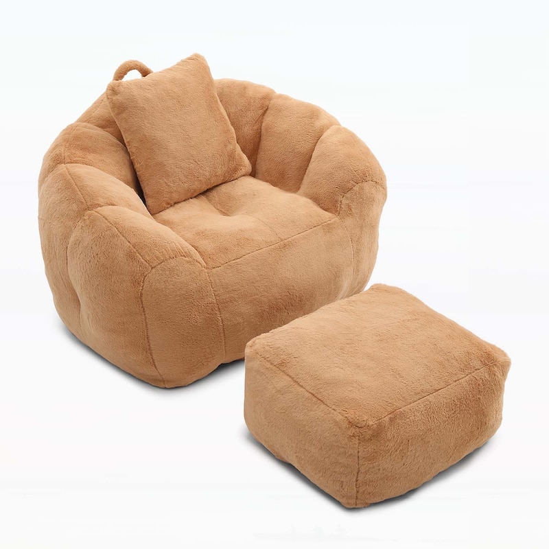 Bean Bag Chair with Footstool,Oversized Shell-Shaped Comfort Sofa