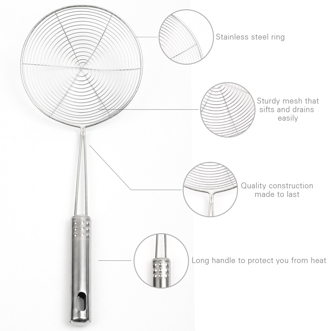 Ladle Spider Skimmer With Long Handle Stainless Steel Mesh