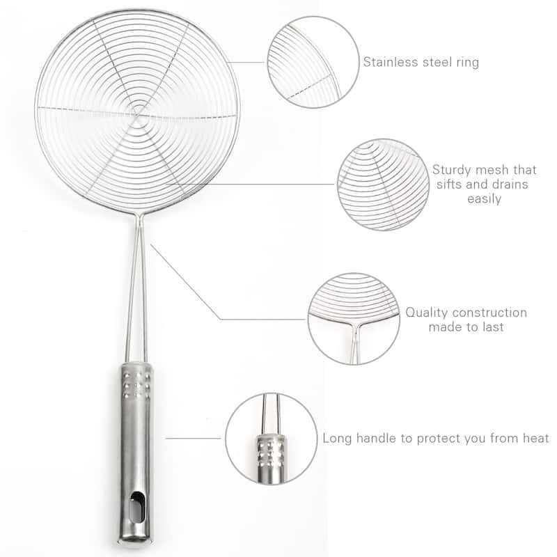 Stainless Steel Mesh Strainer Spider Skimmer Spoon Fry Utensil 6.7"Dia - 15.4"x6.7"x2"(L*W*D)