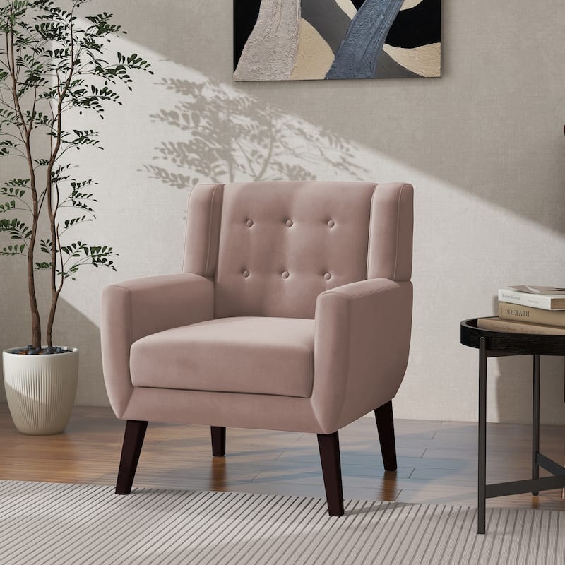 Modern Accent Chair Velvet Armchair - 28.9"W x 35.1"H x 29.5"D - Skin Pink Velvet
