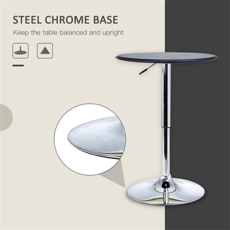 Modern Black Faux Leather Swivel Pub Table with Height Adjustable Hydraulic Lift and Steel Base - 25"Dia x 26.5"- 36.5"H
