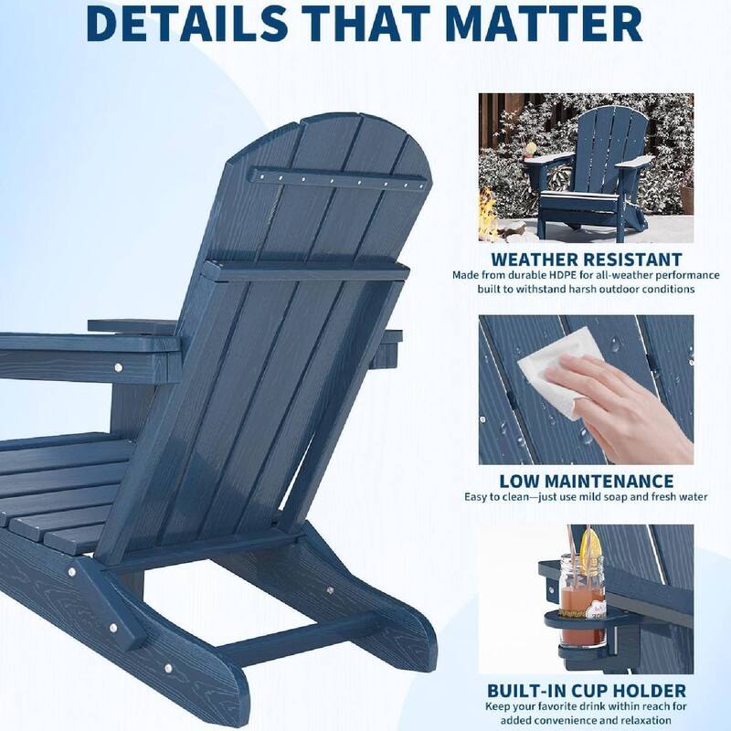 Set of 2 All-Weather HDPE Folding Adirondack Chair For Patios, Decks, Gardens with 1 Table