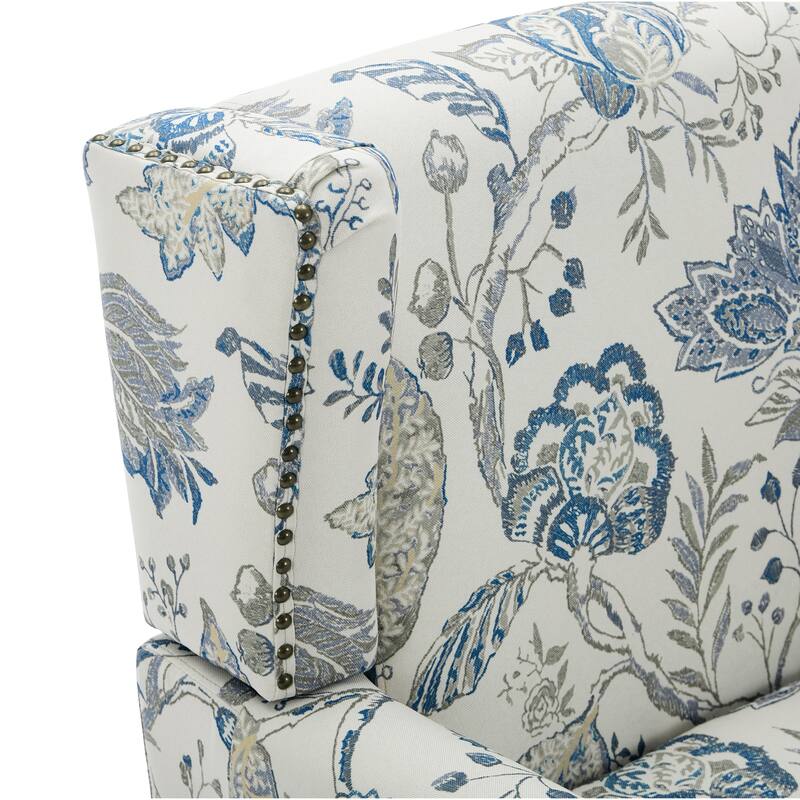 2 Set Transitional Patterned Wingback Accent Chairs with NailHead