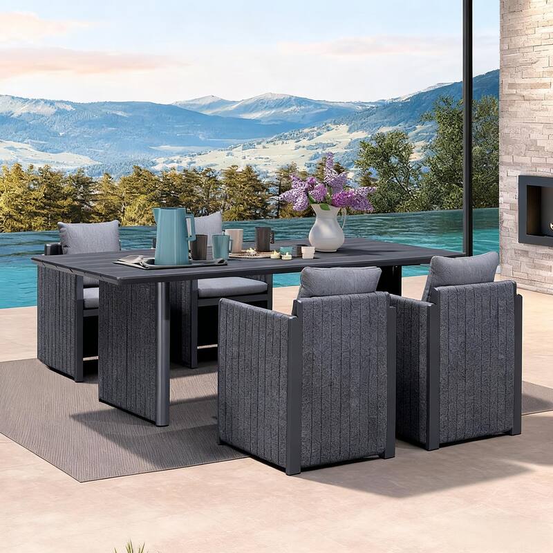 PURPLE LEAF Sanori Patio outdoor Dining Set Modern Large Weather-Resistant Aluminum for Garden Backyard Kitchen - 5-Piece Rectangle