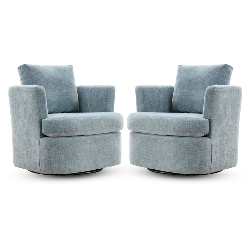 Modern Chenille Upholstered Swivel Accent Barrel Chair Set Modern Swivel Armchair for Living Room - Light Blue Set of 2