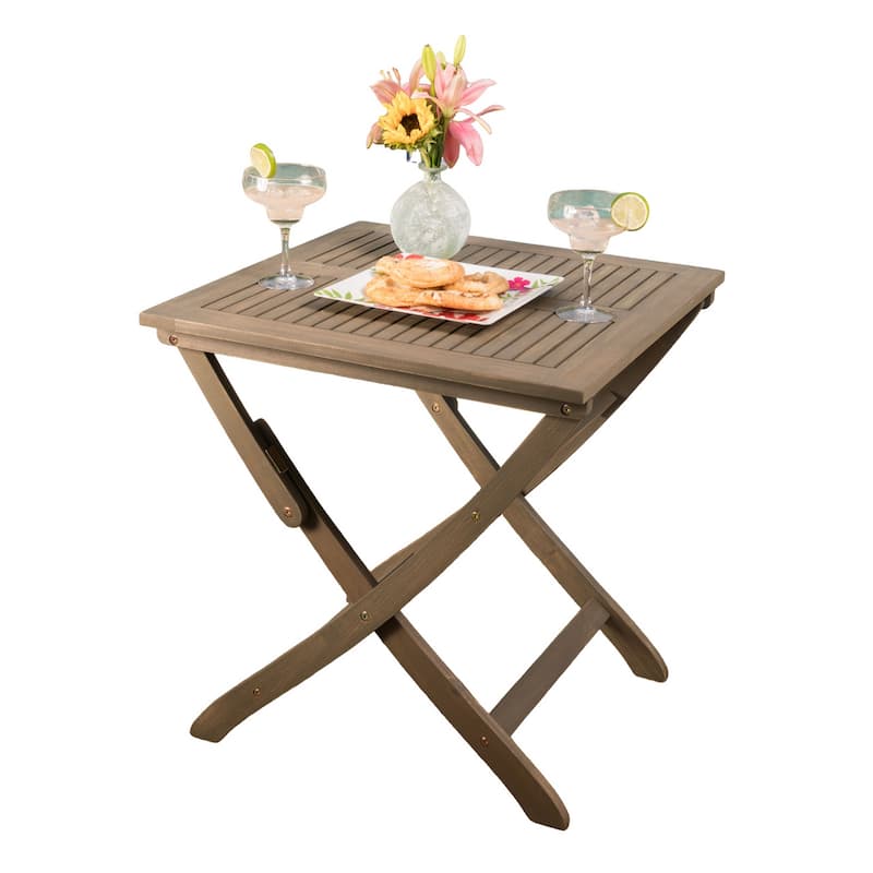 Cami Outdoor Foldable Bistro Table, X Base, 26 Inch Gray Acacia Wood